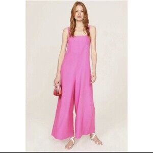 Adam Lippes Collective Jumpsuit Women's 12 Pink Sleeveless Wide Leg Square Neck